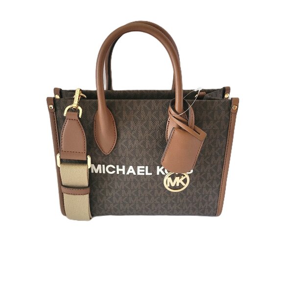 Michael Kors Mirella Small Shopper Top Zip Crossbody Handbag Brown MK Logo - Picture 1 of 7